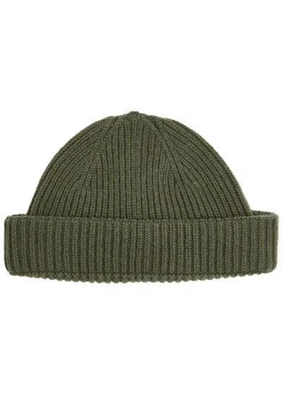 John Smedley Ribbed Cashmere-blend Beanie In Dark Green