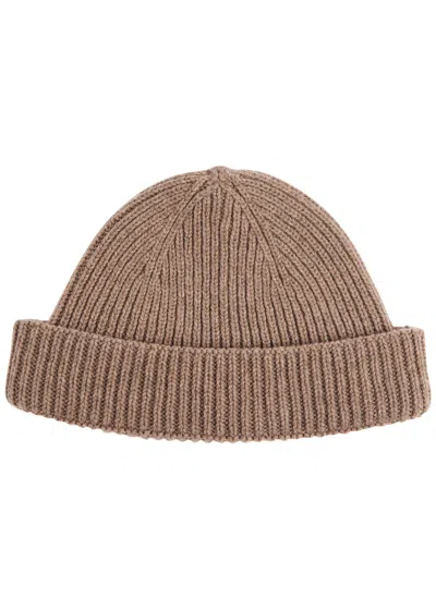 John Smedley Ribbed Cashmere-blend Beanie In Taupe