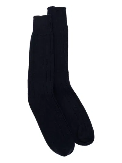 John Smedley Ribbed Cashmere Socks In Blue