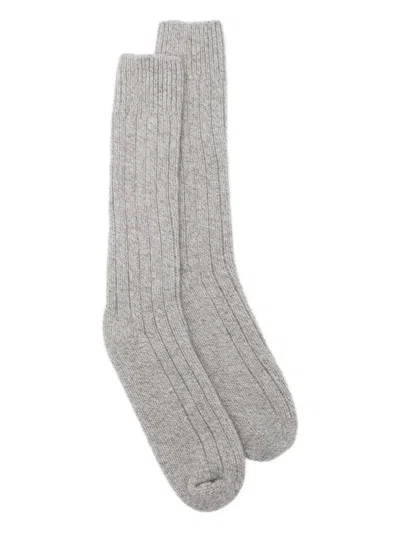 John Smedley Ribbed Cashmere Socks In Gray