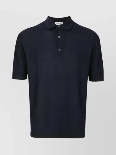John Smedley Ribbed Collar Polo Shirt With Short Sleeves In Black