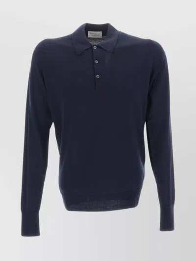 John Smedley Ribbed Cuffs And Hem Sweater In Blue