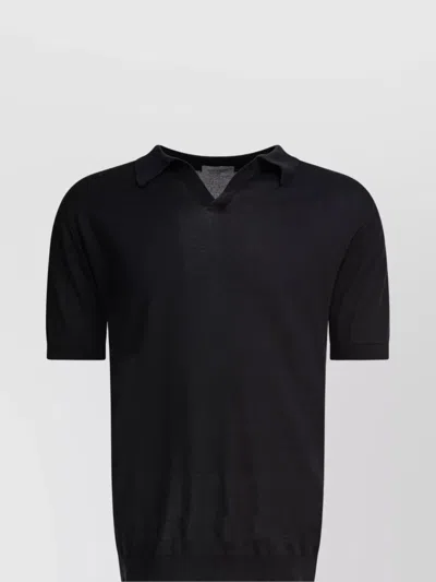 John Smedley Ribbed V-neck Polo Shirts In Black