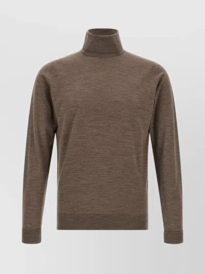 John Smedley Turtleneck Merino-wool Sweater In Brown