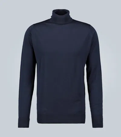 John Smedley Richards Wool Turtleneck Sweater In Blue