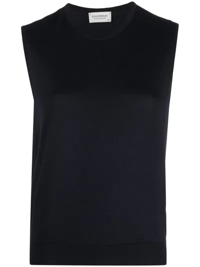 John Smedley Round-neck Sleeveless Knitted Top In Blue