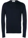 John Smedley Long Sleeve Ribbed Crew Neck Sweater In Blue