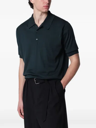 John Smedley Isis Navy Blue Cotton Polo Shirt In Black