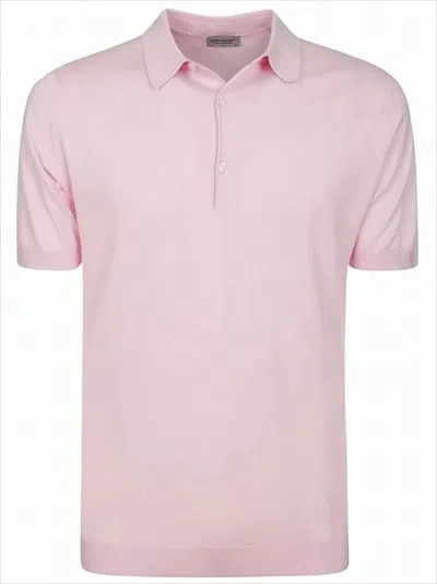John Smedley Soft Light Pink Short-sleeve Polo Shirt With Traditional Collar In Multi