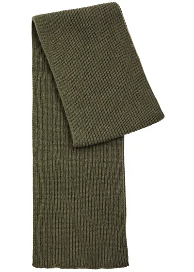 John Smedley Stark Ribbed Cashmere-blend Scarf In Dark Green