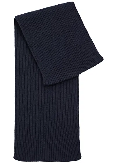 John Smedley Stark Ribbed Cashmere-blend Scarf In Navy