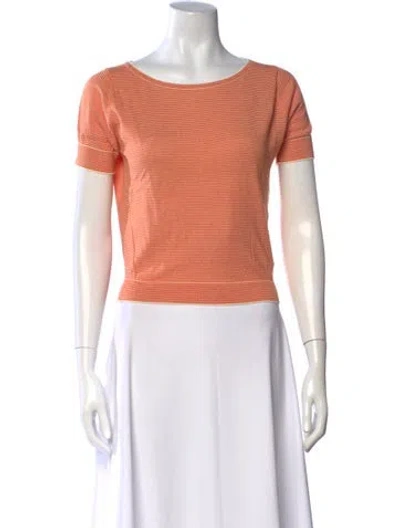 Pre-owned John Smedley Striped Crew Neck T-shirt In Orange