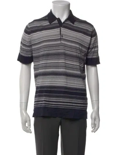 Pre-owned John Smedley Striped V-neck Polo Shirt In Black