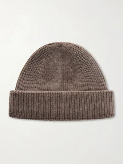 John Smedley Sunday Ribbed Cashmere And Wool-blend Beanie In Brown