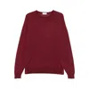 John Smedley Long Sleeve Ribbed Cuff Round Neck Sweater In Burgundy