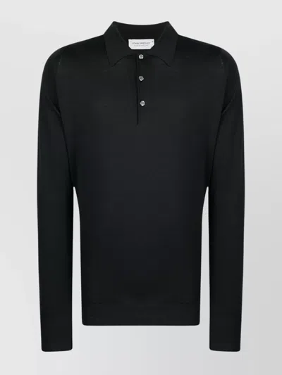 John Smedley Sweater With Polo Collar And Ribbed Finish In Black