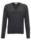 John Smedley Classic V-neck Cardigan With Ribbed Cuffs And Hem In Gray