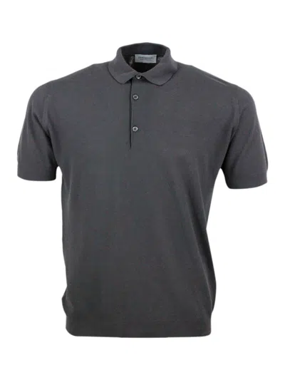 John Smedley Short-sleeved Polo Shirt In Extrafine Piqué Cotton Thread With Three Buttons In Cioccolato