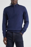 John Smedley Tapton Half Zip Merino Wool Sweater In Blue