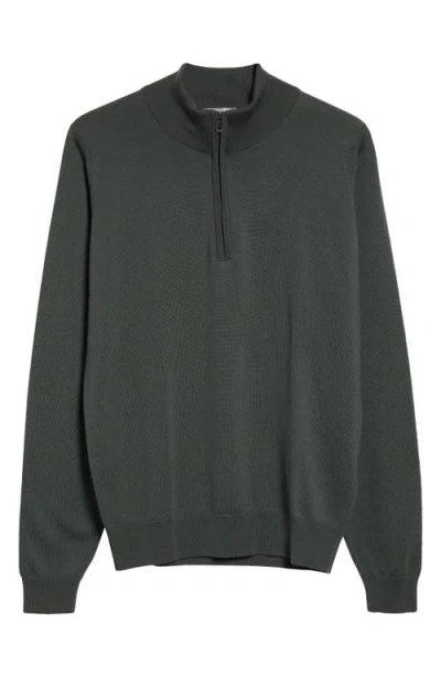 John Smedley Tapton Half Zip Merino Wool Sweater In Highland Green