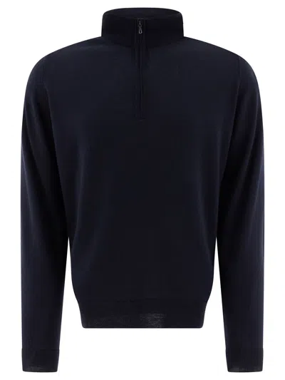 John Smedley Sweater Ribbed Collar Cuffs Hem In Blue