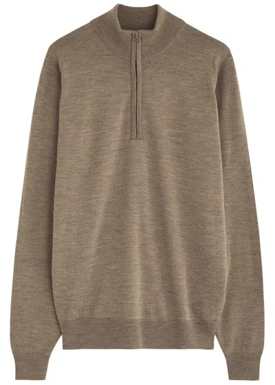 John Smedley Tapton Half-zip Wool Jumper In Taupe