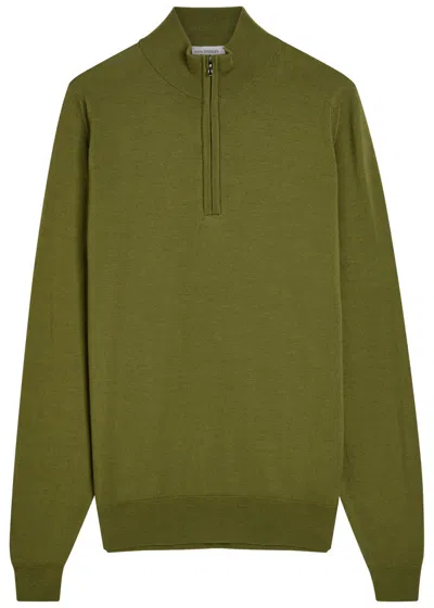 John Smedley Tapton Quarter-zip Merino Wool Jumper In Green