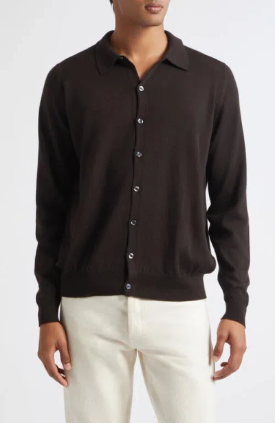 John Smedley Tibor Sea Island Cotton Long Sleeve Polo In Brown