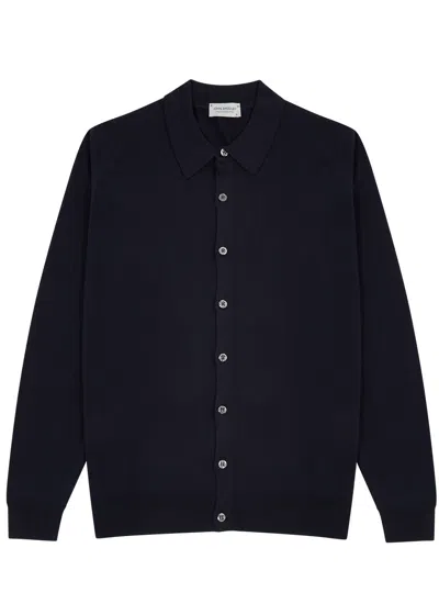 John Smedley Tibor Wool Cardigan In Navy