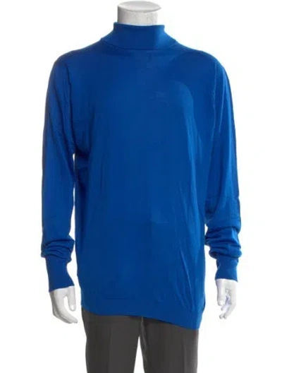 Pre-owned John Smedley Turtleneck Long Sleeve Sweatshirt In Blue