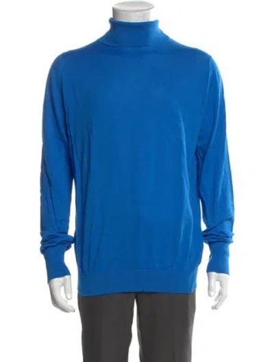 Pre-owned John Smedley Turtleneck Long Sleeve Sweatshirt In Blue