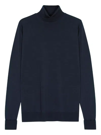 John Smedley Turtleneck Merino Wool Sweater In Blue