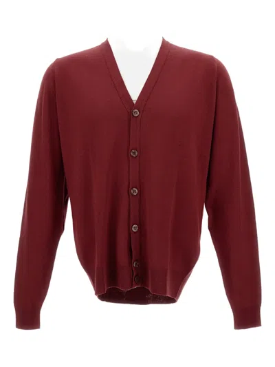John Smedley V-neck Button-up Cardigan In Red
