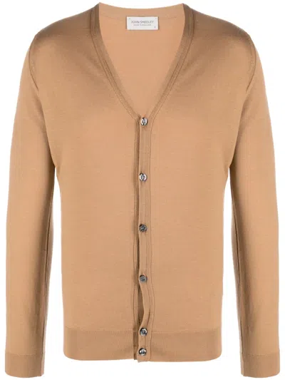 John Smedley V-neck Merino Cardigan In Brown