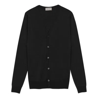 John Smedley V-neck Cardigan In Extra Fine Merino Wool In Black