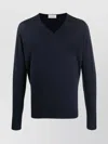 John Smedley V-neck Sweater With Ribbed Cuffs And Hem In Blue
