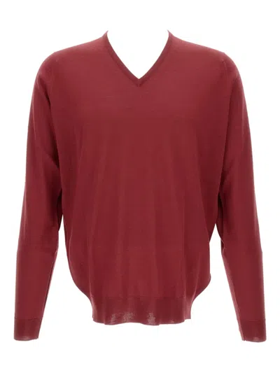 John Smedley V-neck Long-sleeve Sweater In Burgundy