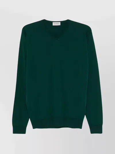 John Smedley V-neck Merino Wool Sweater In Green