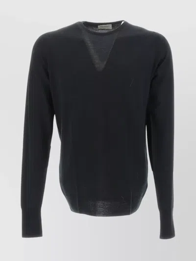 John Smedley V-neck Ribbed Sweater Long Sleeves In Black