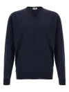 John Smedley V-neck Sweater With Ribbed Cuffs And Hem In Blue