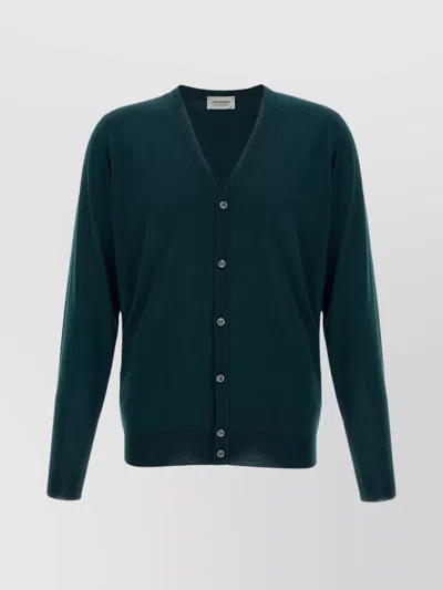 John Smedley V-neckline Cardigan With Ribbed Cuffs And Hem In Blue