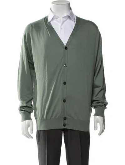 Pre-owned John Smedley V-neck Long Sleeve Cardigan In Green