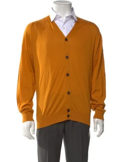 Pre-owned John Smedley V-neck Long Sleeve Cardigan In Yellow