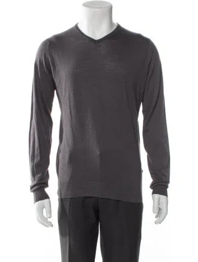Pre-owned John Smedley V-neck Long Sleeve Henley In Gray