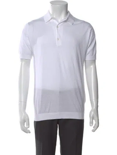 Pre-owned John Smedley V-neck Long Sleeve Polo Shirt In White