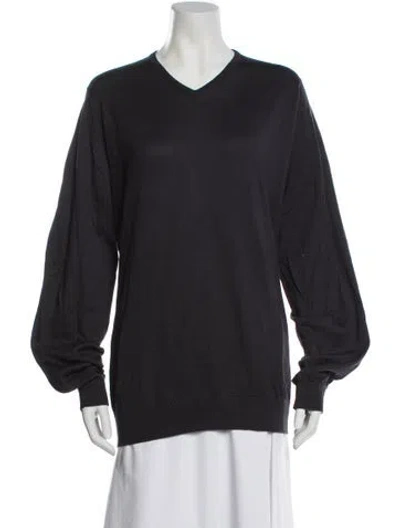 Pre-owned John Smedley V-neck Long Sleeve Pullover In Gray