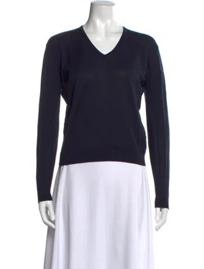 Pre-owned John Smedley V-neck Long Sleeve Top In Blue