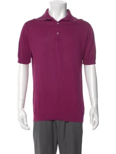 Pre-owned John Smedley V-neck Short Sleeve Polo Shirt In Purple