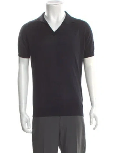 Pre-owned John Smedley V-neck Short Sleeve Polo Sweater In Blue