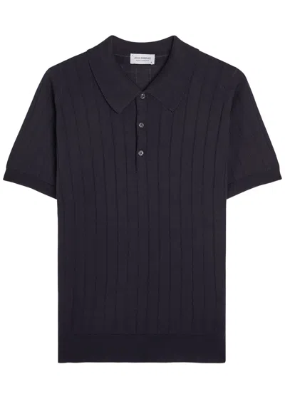 John Smedley Willia Striped Wool And Cotton-blend Polo Shirt In Blue